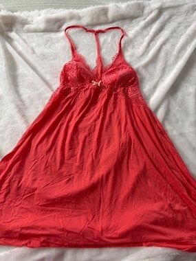 Victoria’s Secret Lace-Trim Coral Women's Chemise Nightgown